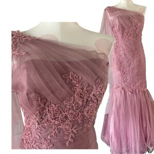 NWT Jade Couture Blush Lace & Tulle Mermaid Trumpet Formal one shoulder XS/2
